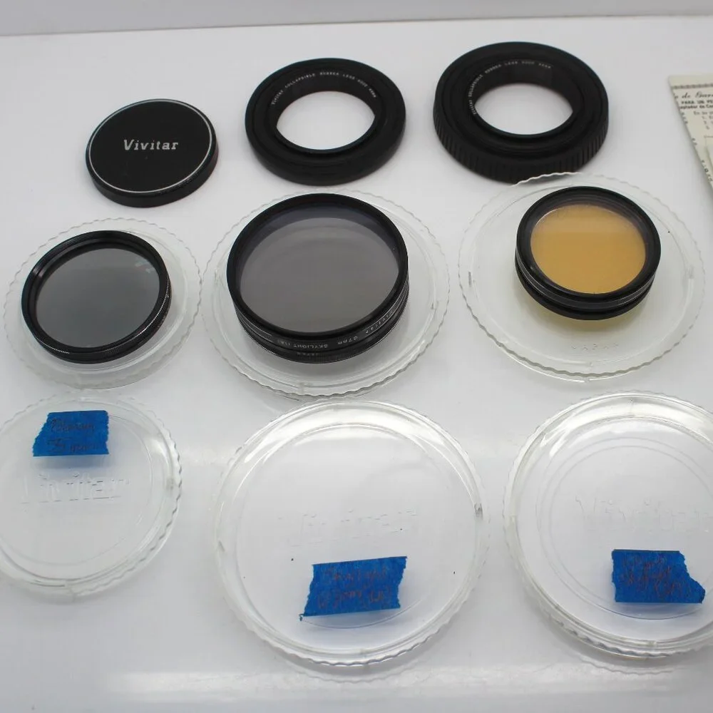 Vivitar Lot 55mm Skylight (1A) & 67mm, 55mm Polarizing, 2- 49mm Rubber Lens Hood